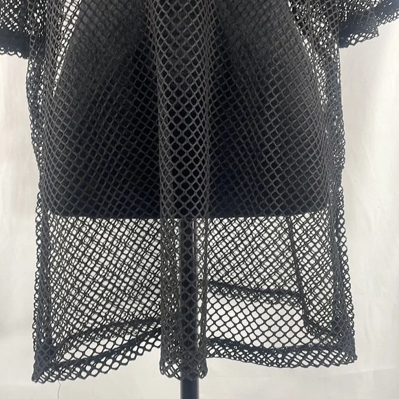 Black mesh,knit pullover w hoodie and drawstring, coverup, see through,Large - Picture 3 of 9